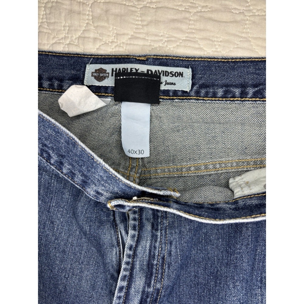 Harley Davidson Mens Jeans 40x30 Blue Straight Leg Denim Biker Pants - Picture 5 of 9